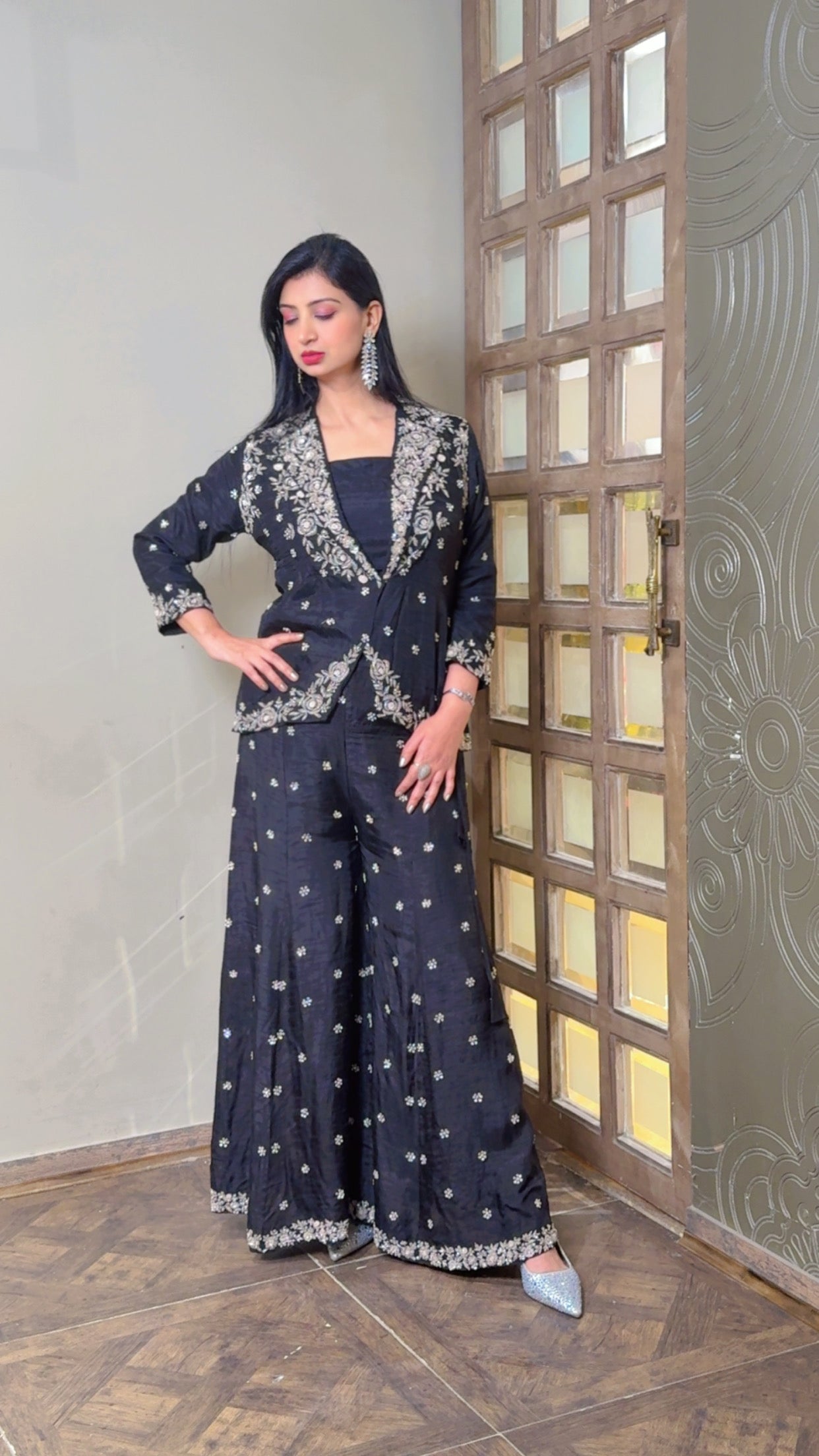 Black and Silver Embroidered Jacket Suit (SN85 B-83)