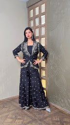 Black and Silver Embroidered Jacket Suit (SN85 B-83)