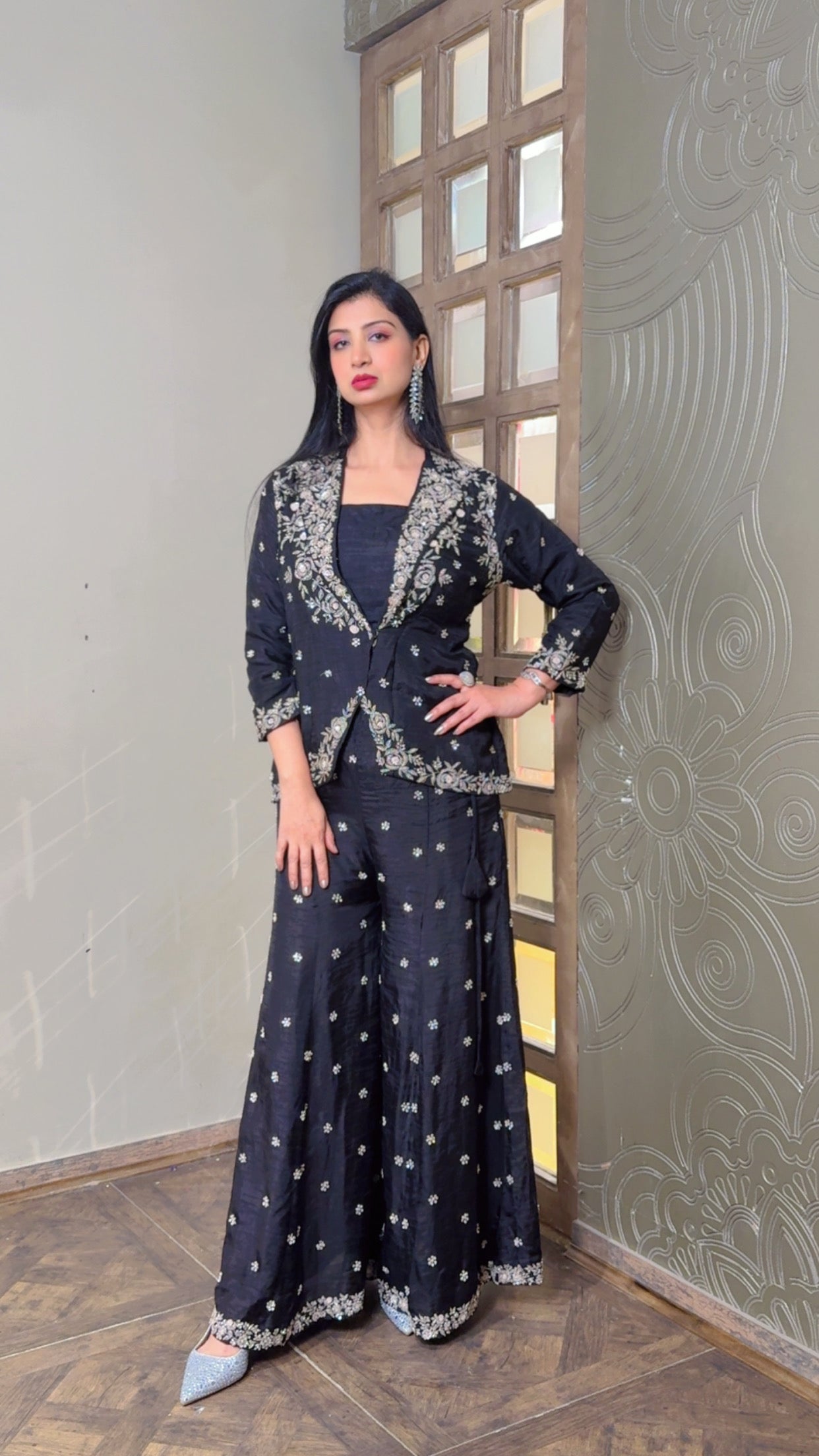 Black and Silver Embroidered Jacket Suit (SN85 B-83)