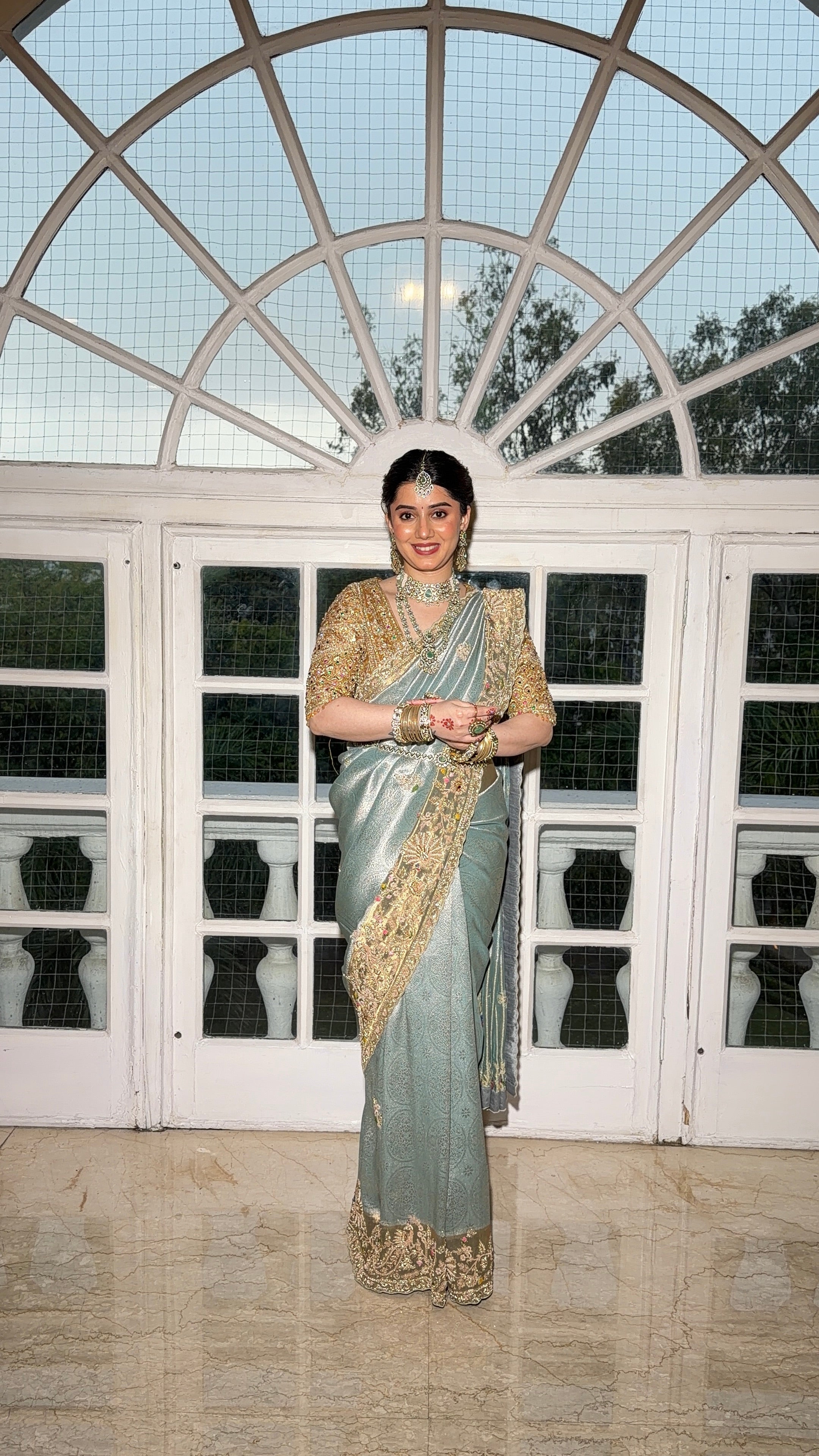 Ethereal Sage Green Hand-Embroidered Silk Saree Main image