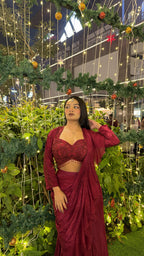 Hot Red Pre-Draped Saree (HA-6032 M-117)