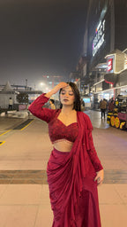 Hot Red Pre-Draped Saree (HA-6032 M-117)