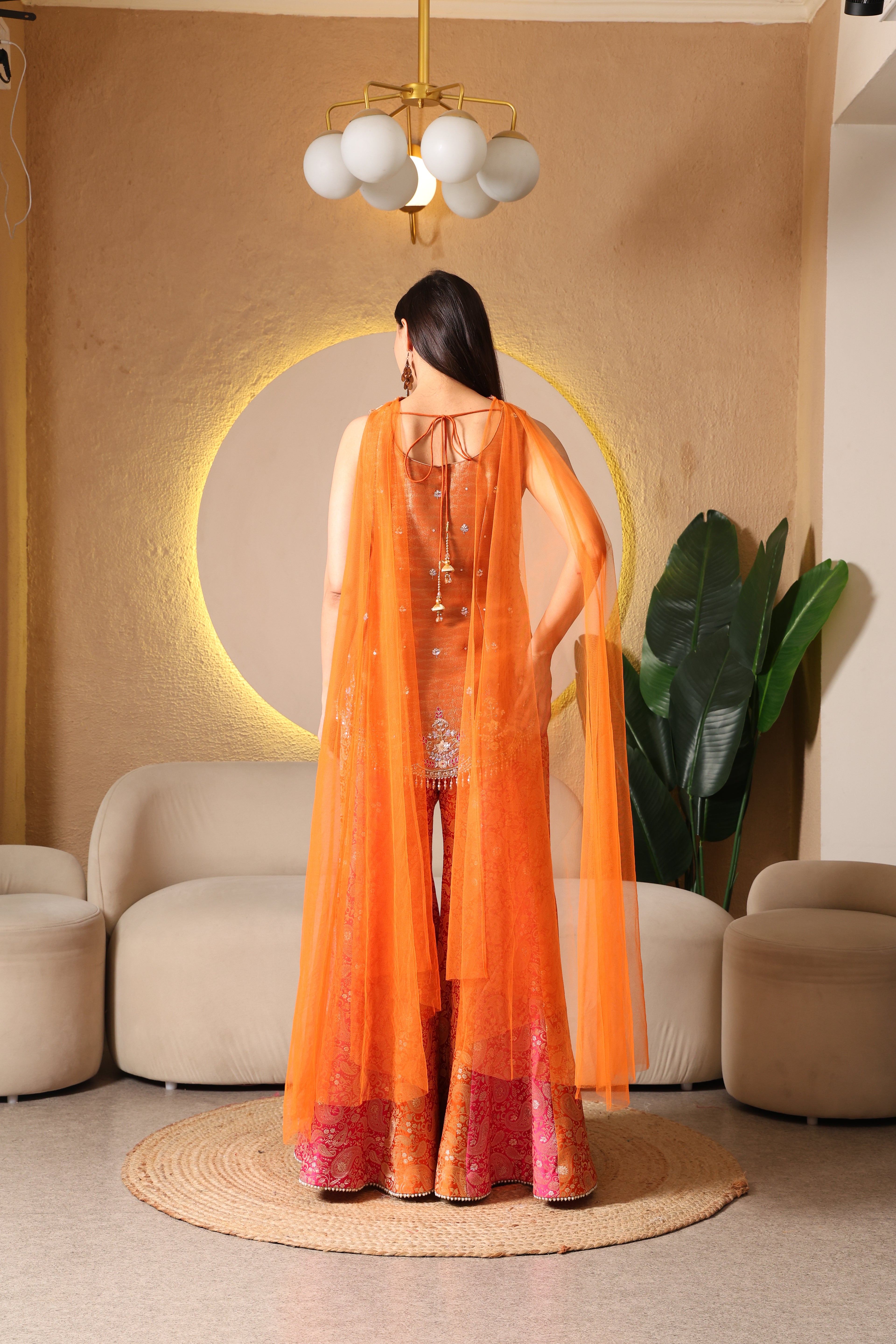 Radiant Amber Zardozi Kurta & Sharara Set