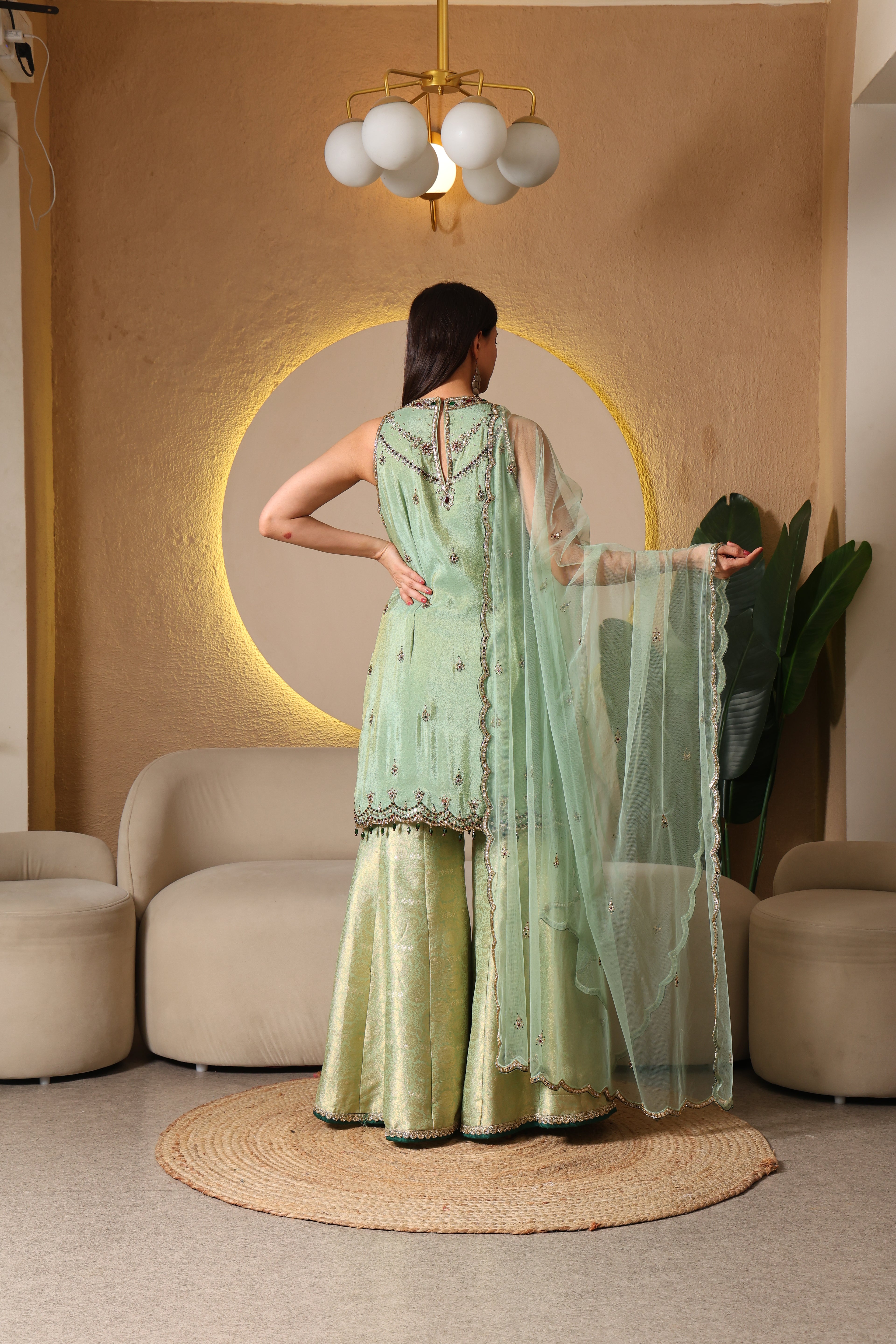 Mint Mystique Silk Sharara Set