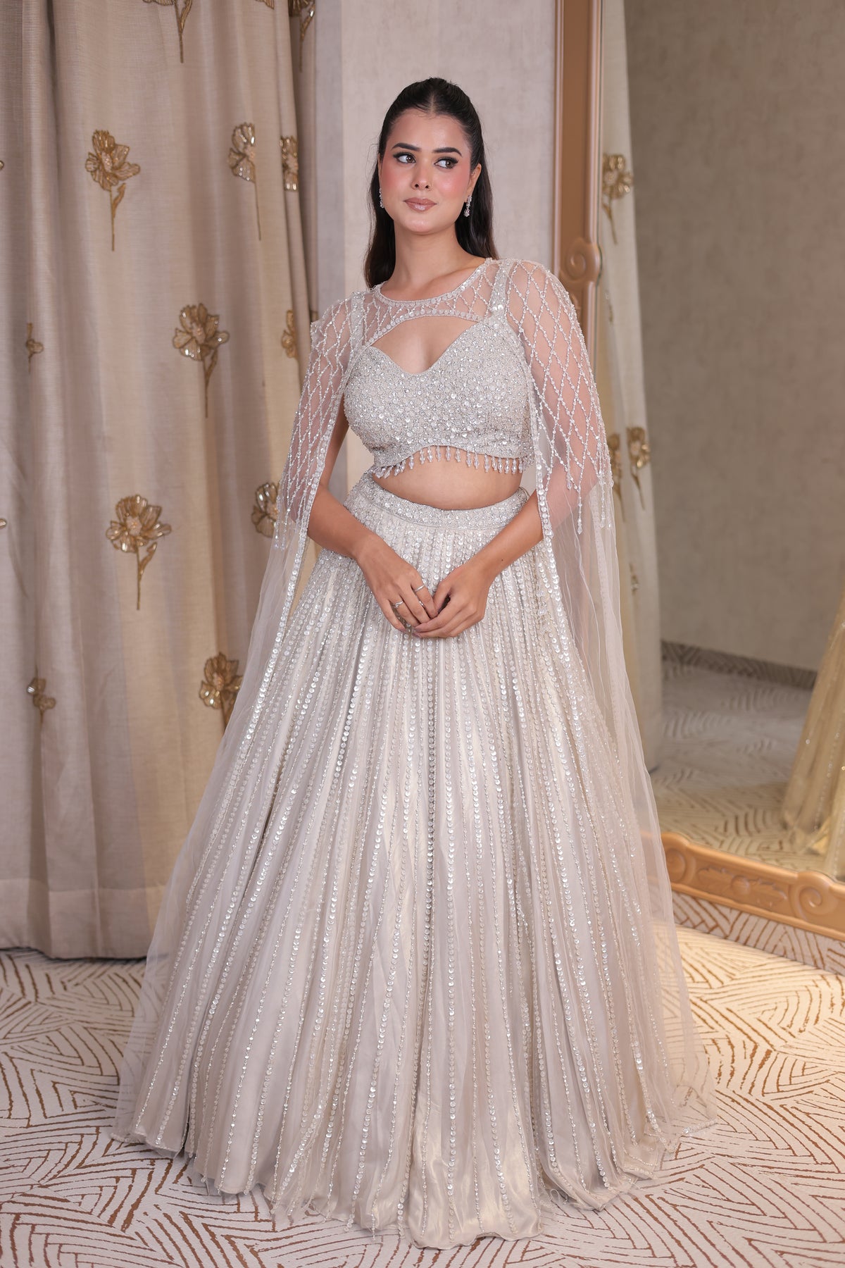 Elegant White Net Lehenga with Sequin Embroidery Main image