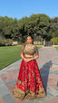 Buy Royal Red Bridal Lehenga Set with Emerald Blouse & Gold Zardosi Work