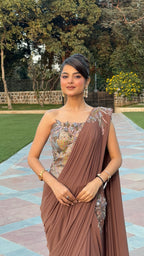Muted chocolate Drape Saree