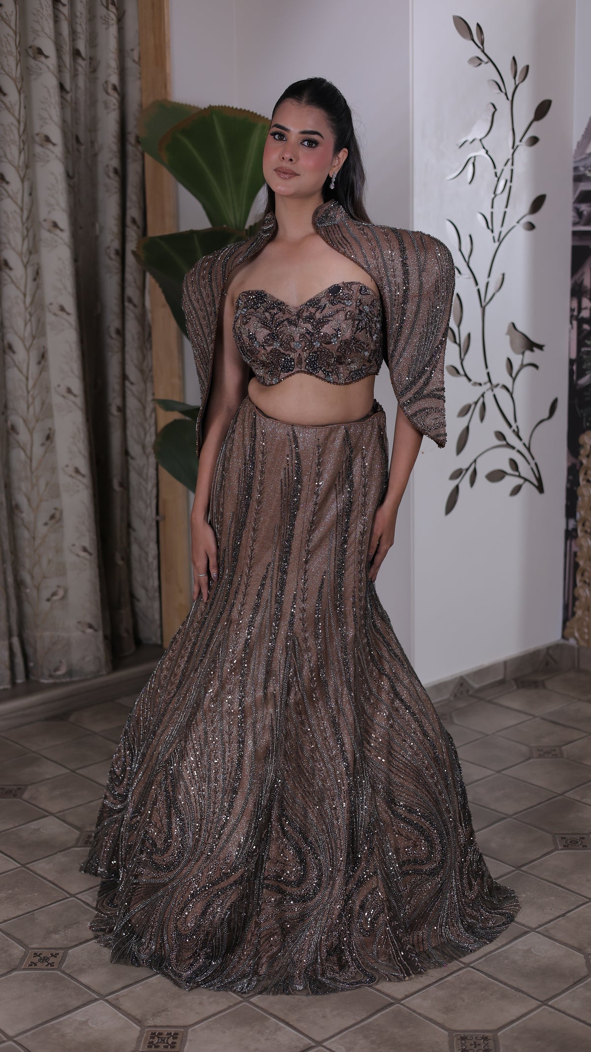 Metallic Pewter Embroidered Mermaid Lehenga