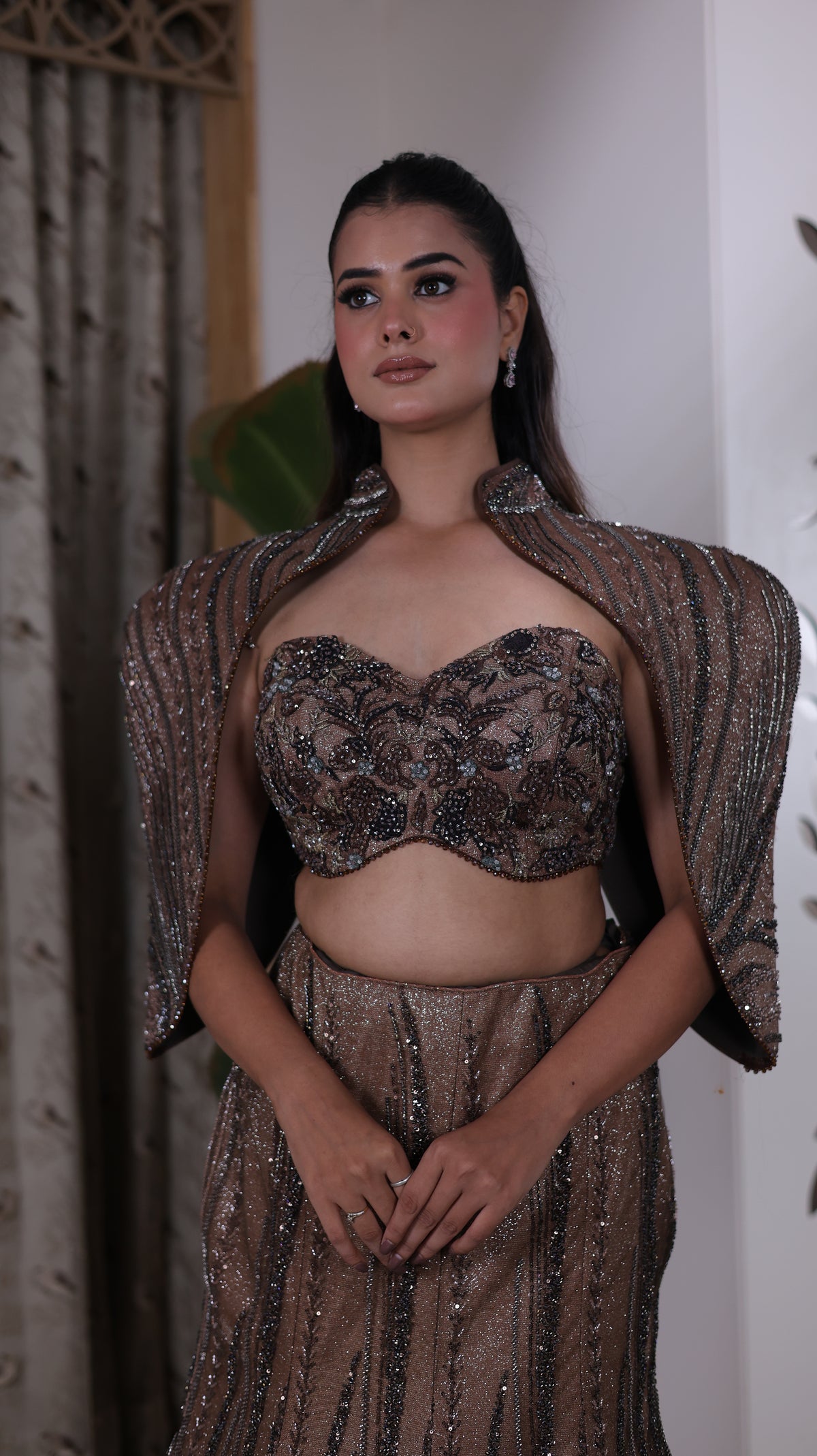 Metallic Pewter Embroidered Mermaid Lehenga