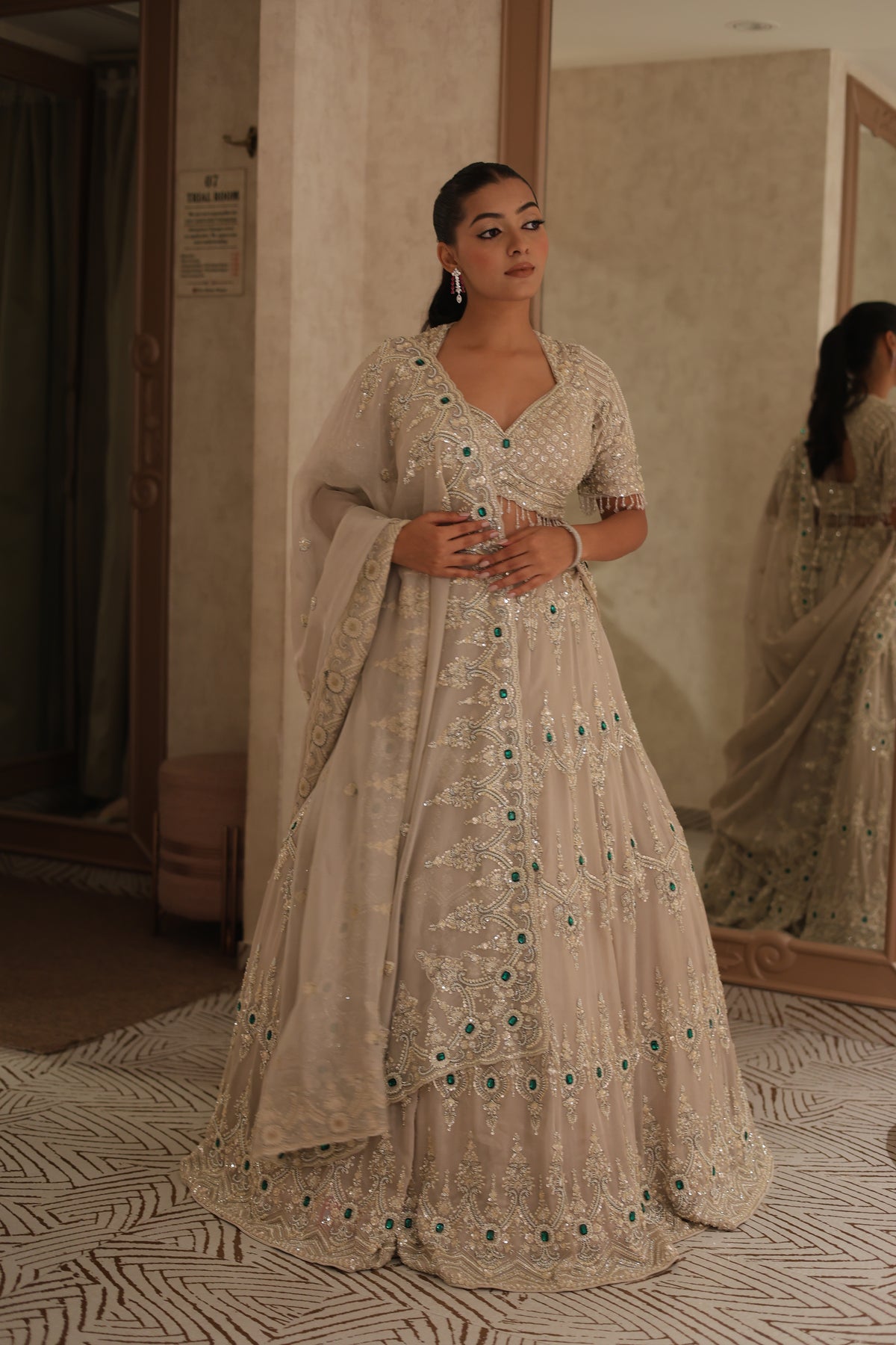 Silver Net Lehenga with Intricate Embroider