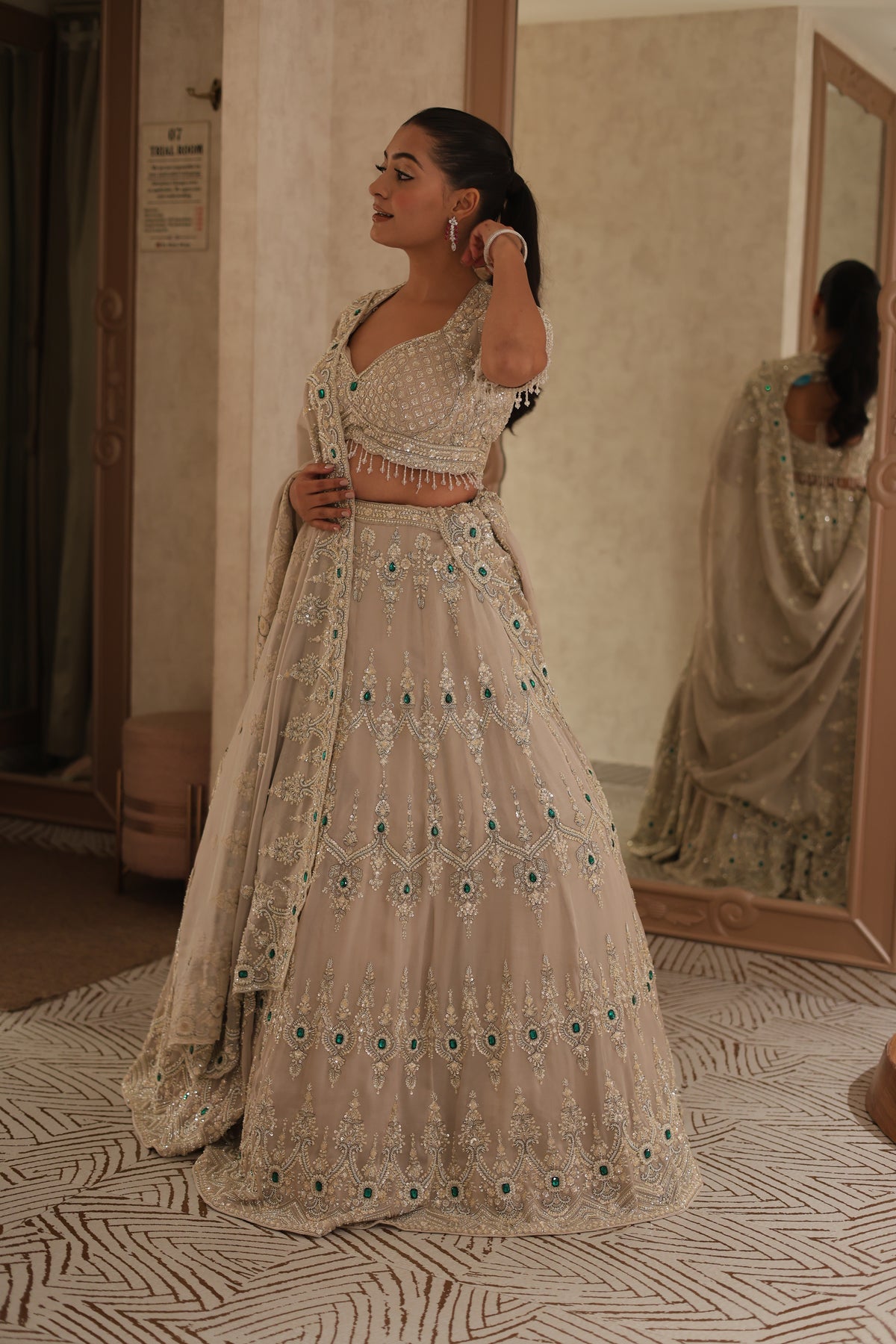 Silver Net Lehenga with Intricate Embroider Main image