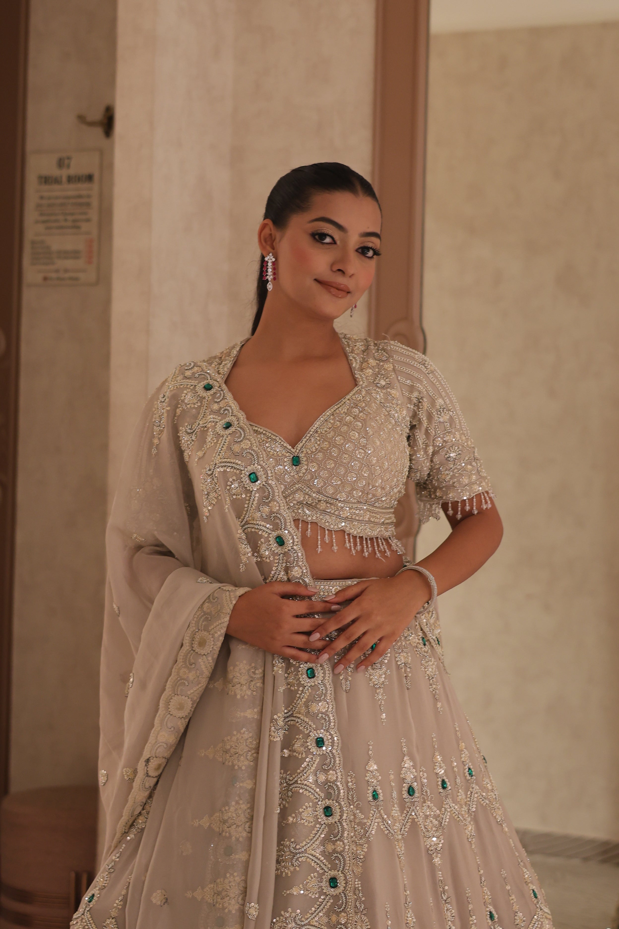 Silver Net Lehenga with Intricate Embroider Secondary image