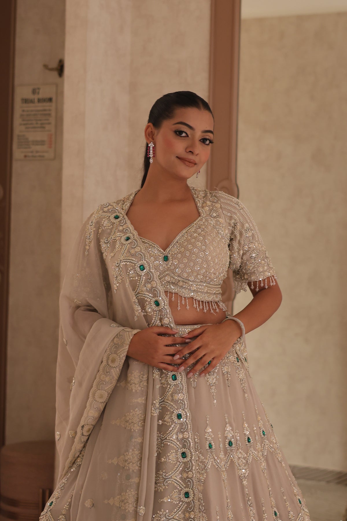 Silver Net Lehenga with Intricate Embroider