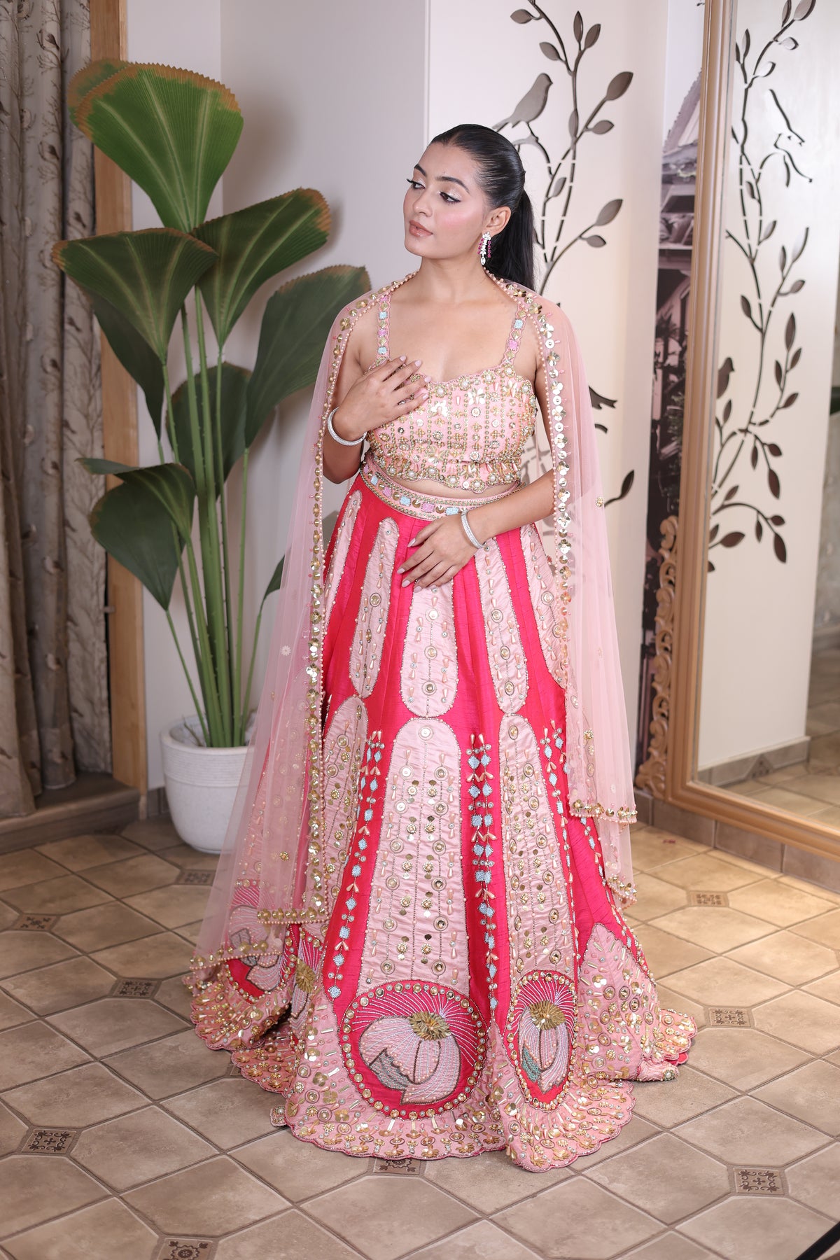 Red Soft Fabric Lehenga with Heavy Embellishment