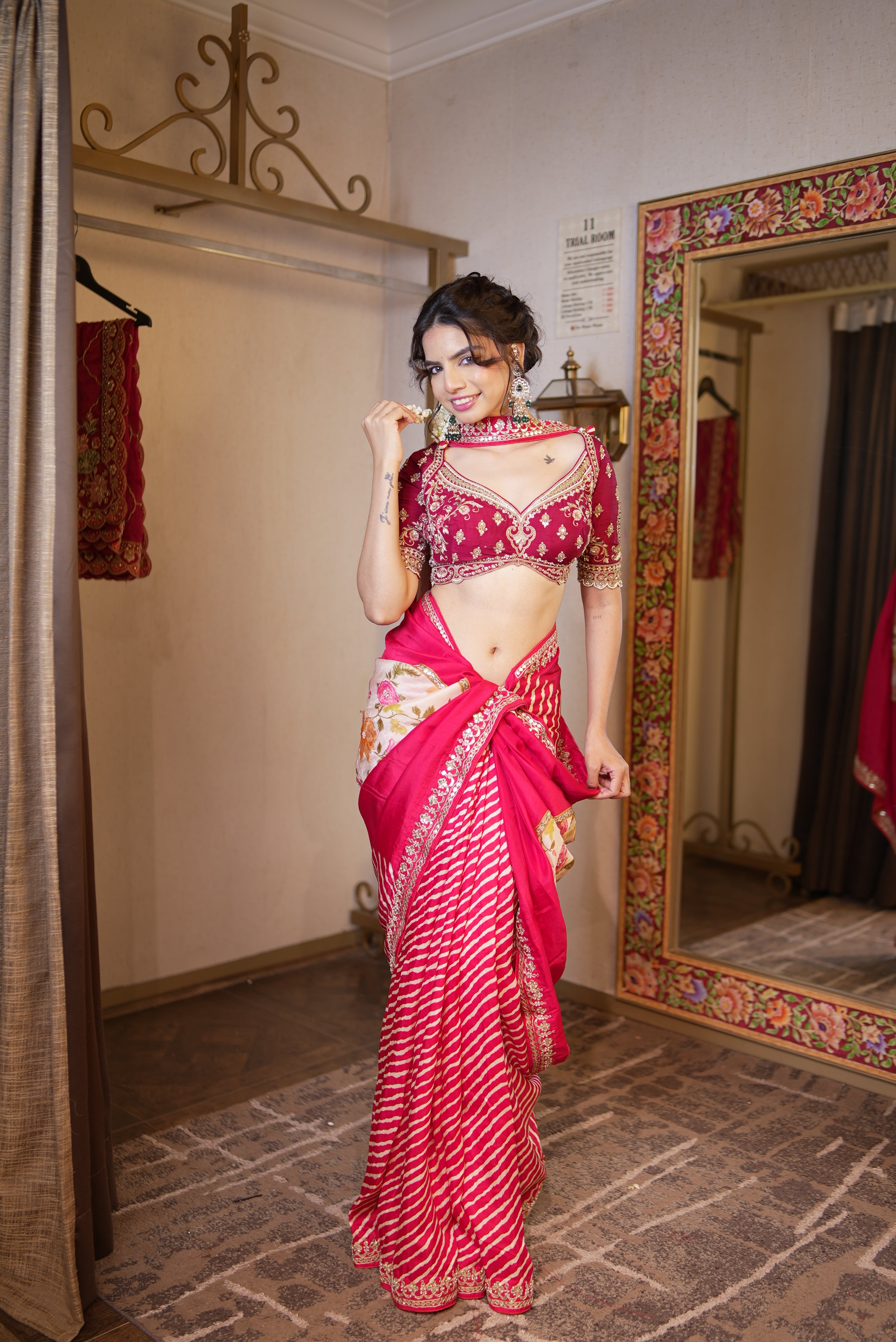 Hot Pink & Gold Leheriya Concept Saree (VDS4315 R-56) Secondary image