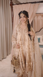 Ivory & Gold Tiered Anarkali Sharara Set (KRESHA M-91)