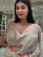 shop Shimmer Saree Gown with Corset Blouse & Statement Ring Detail Online for women