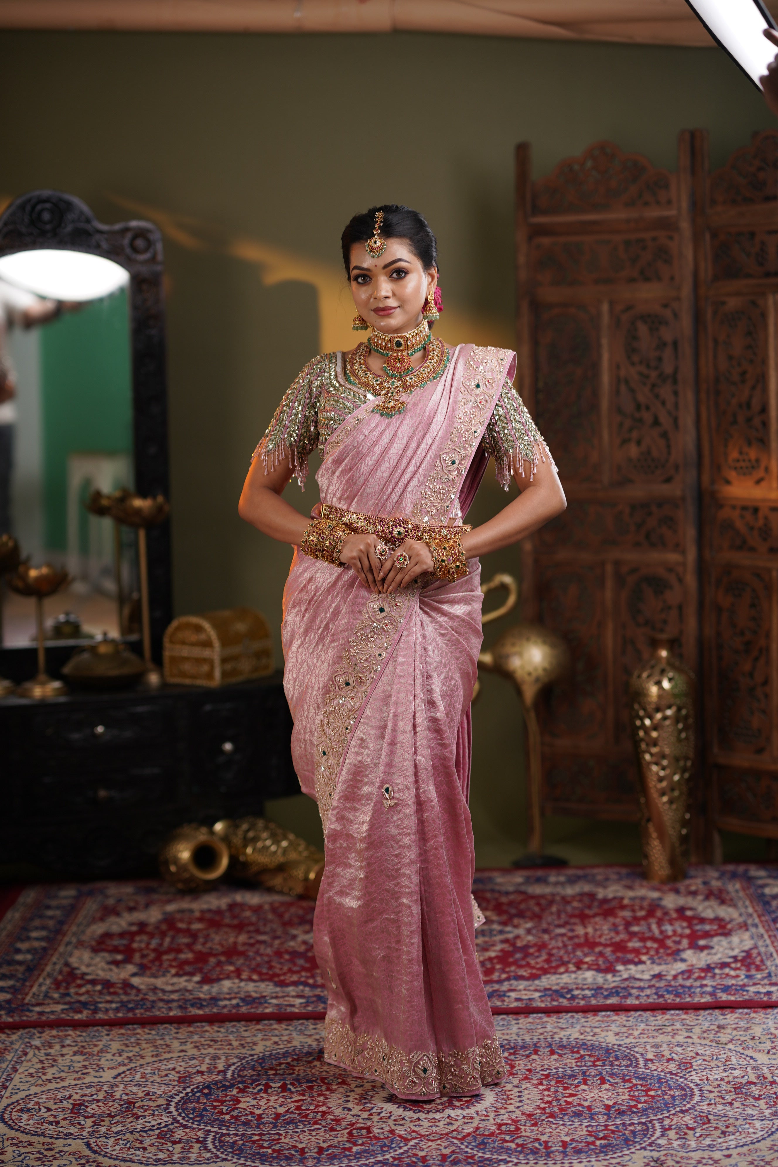Hand-Embroidered Tissue Silk Saree Main image