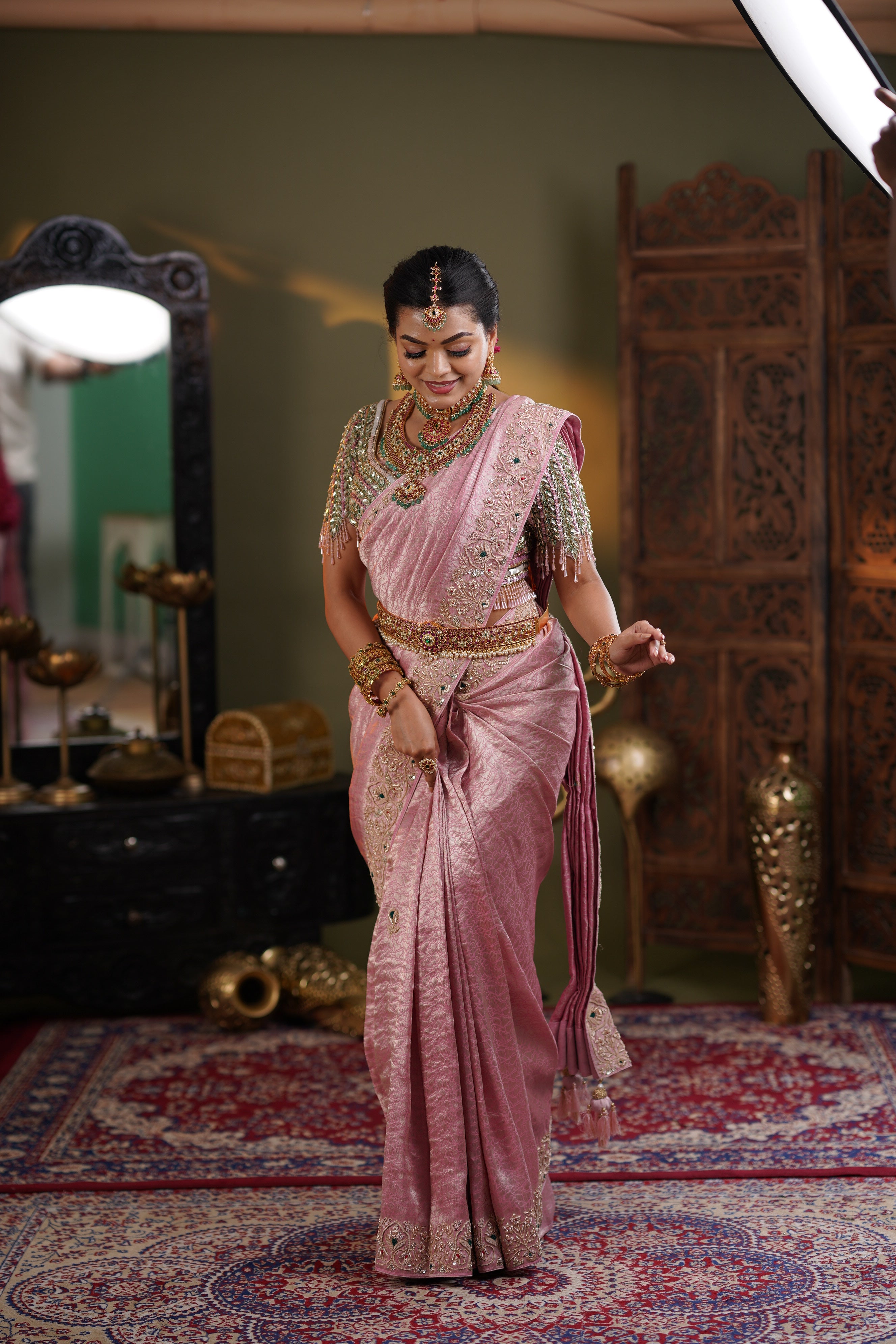 Hand-Embroidered Tissue Silk Saree Secondary image