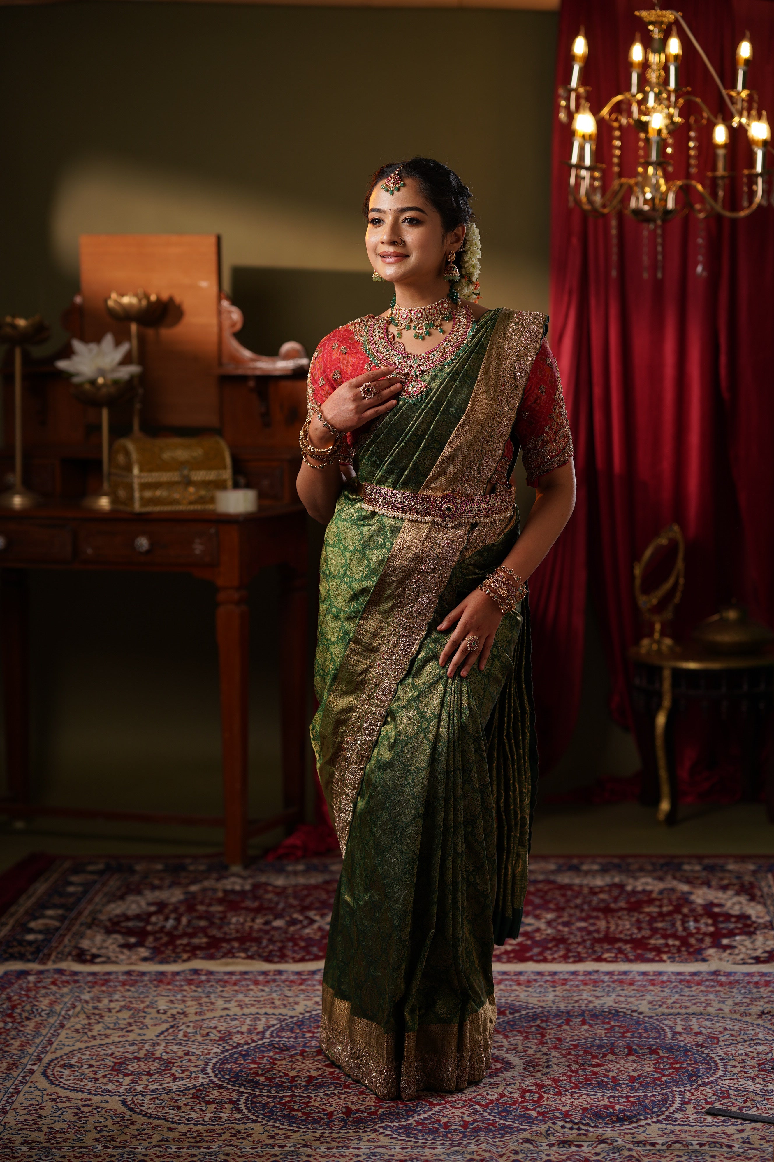 Heritage Elegance: Moss Green Banarasi Silk Saree Secondary image