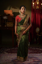 Heritage Elegance: Moss Green Banarasi Silk Saree