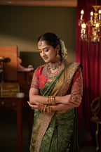 Heritage Elegance: Moss Green Banarasi Silk Saree