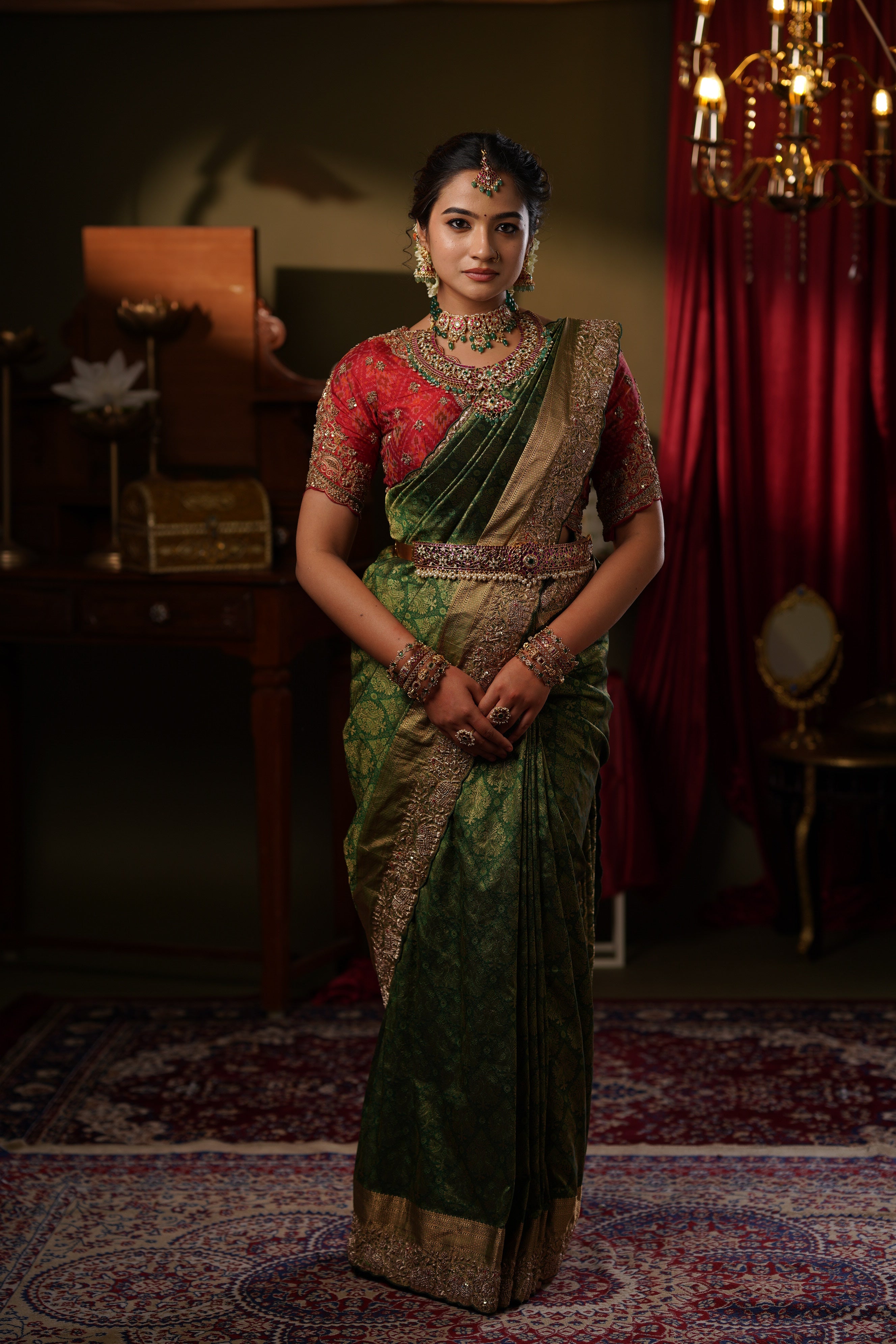 Heritage Elegance: Moss Green Banarasi Silk Saree Main image