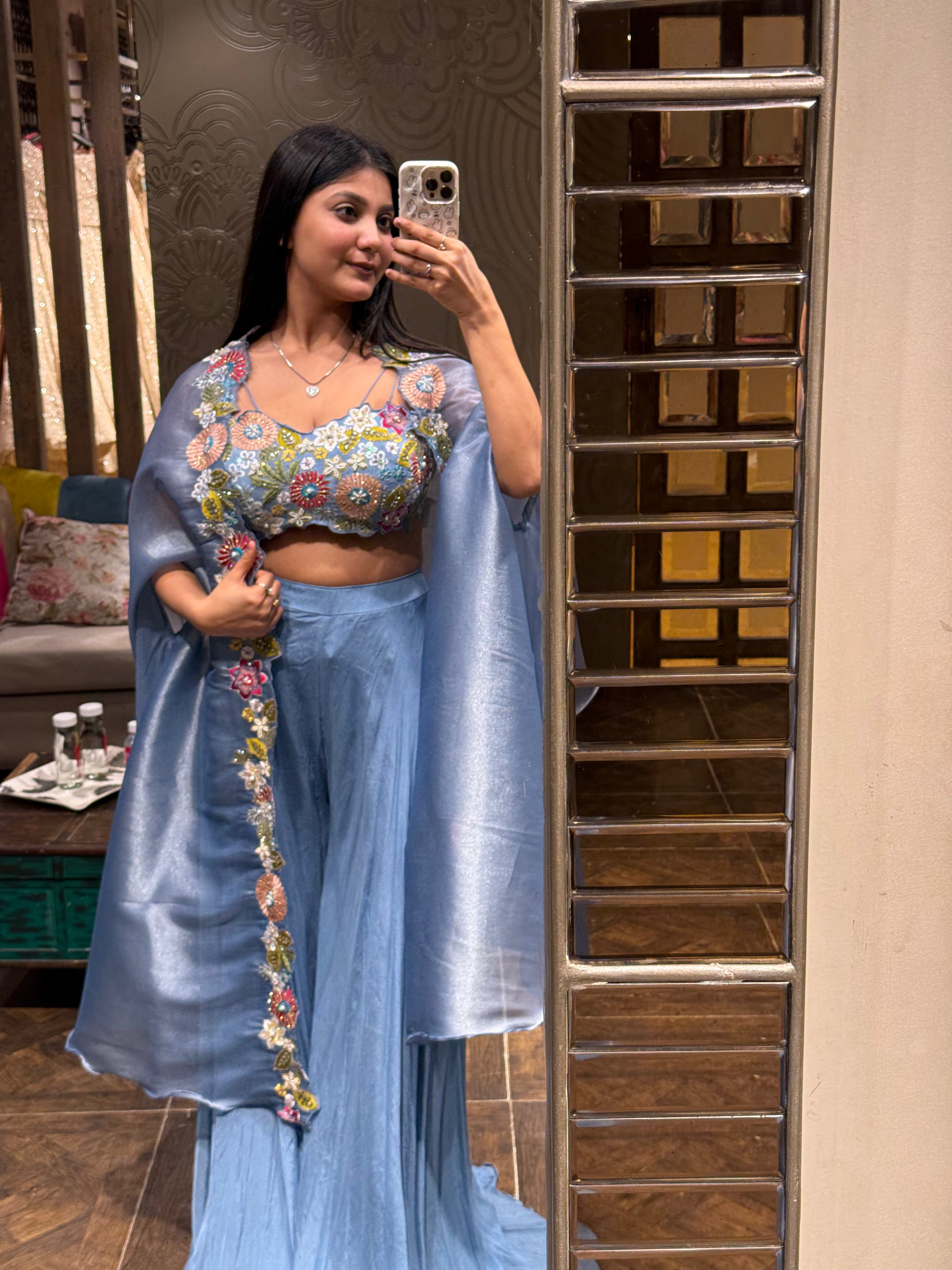 Floral Embroidered Cape & Sharara Set
