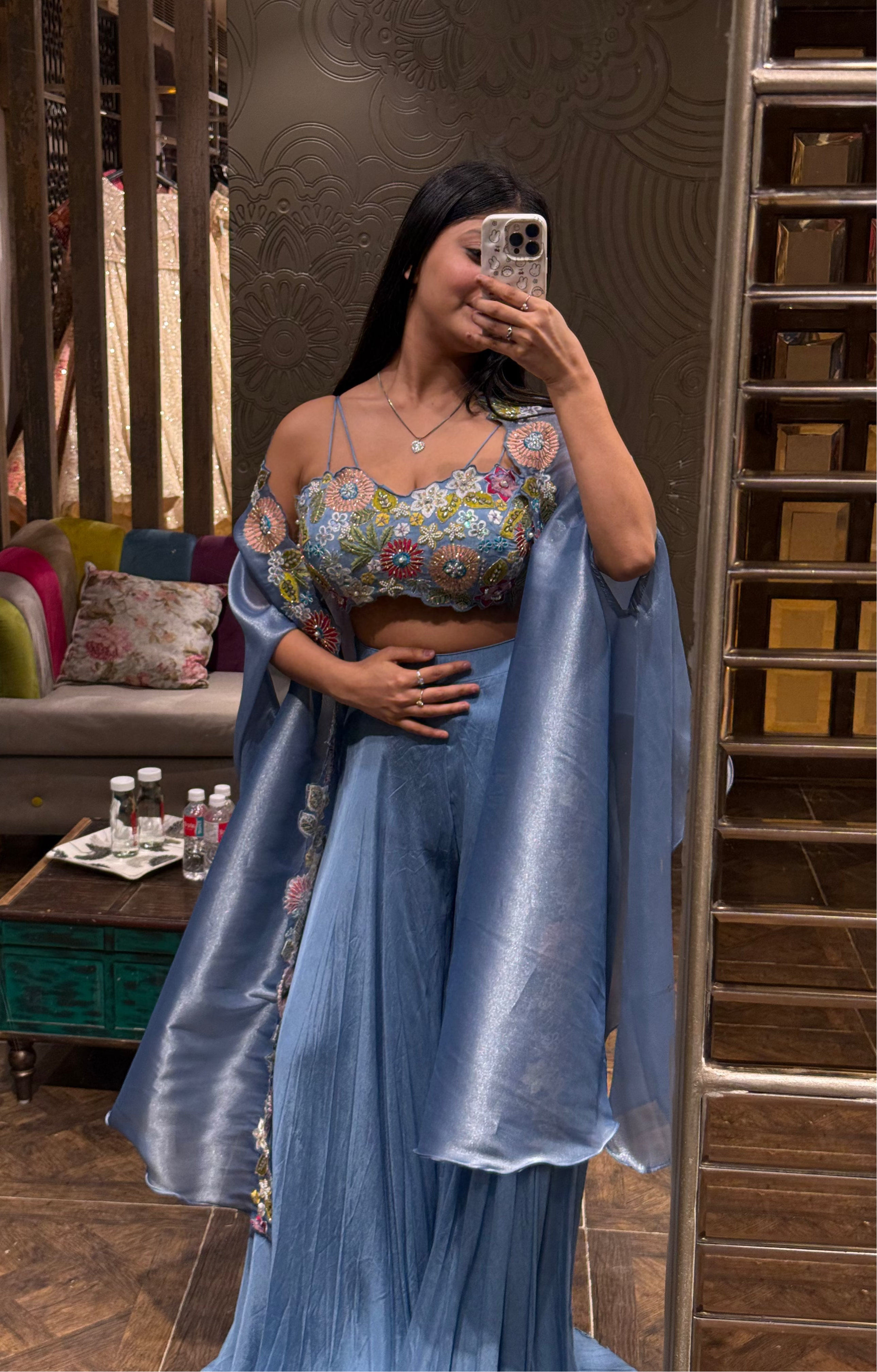 Floral Embroidered Cape & Sharara Set Main image