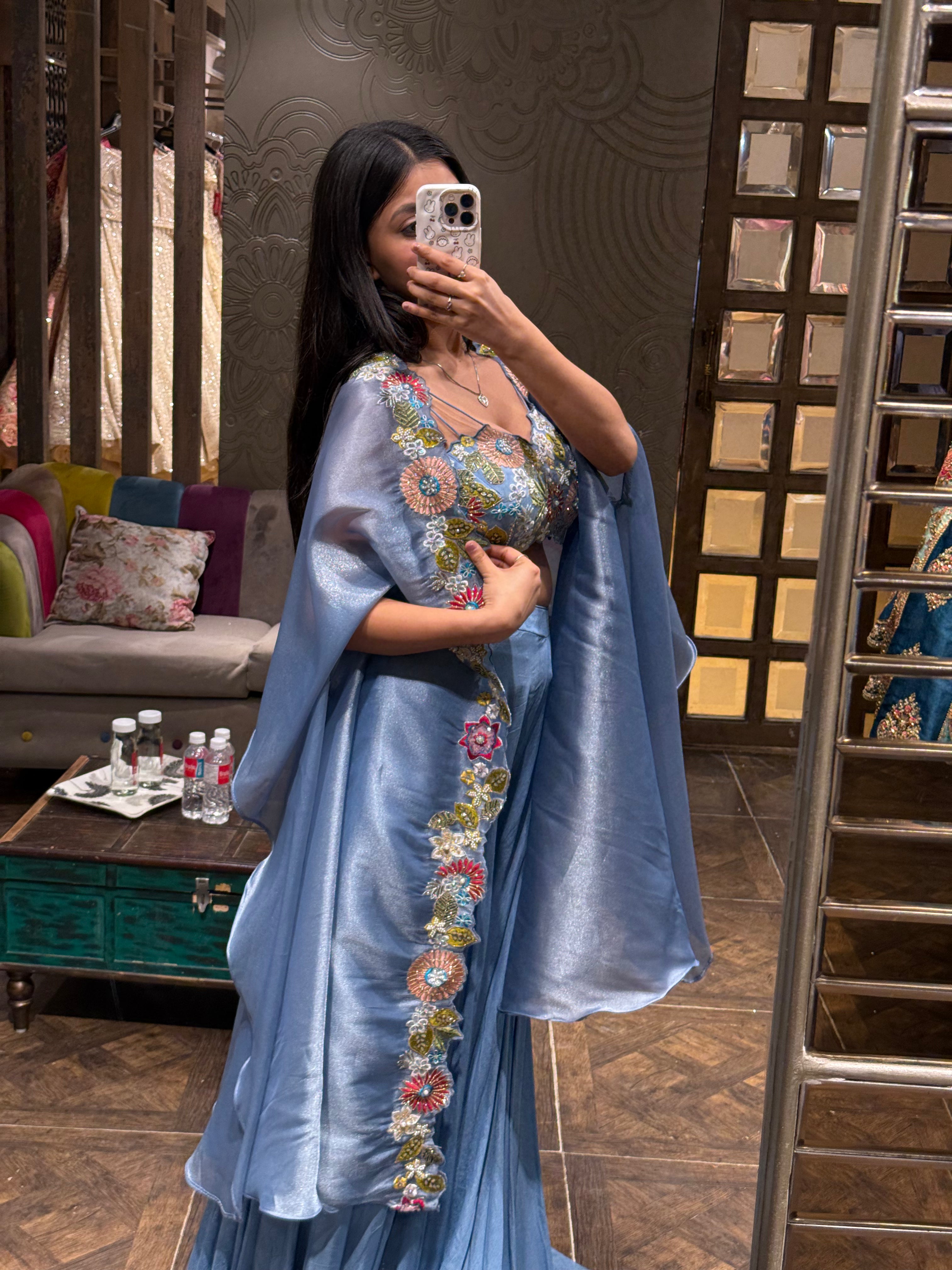 Floral Embroidered Cape & Sharara Set