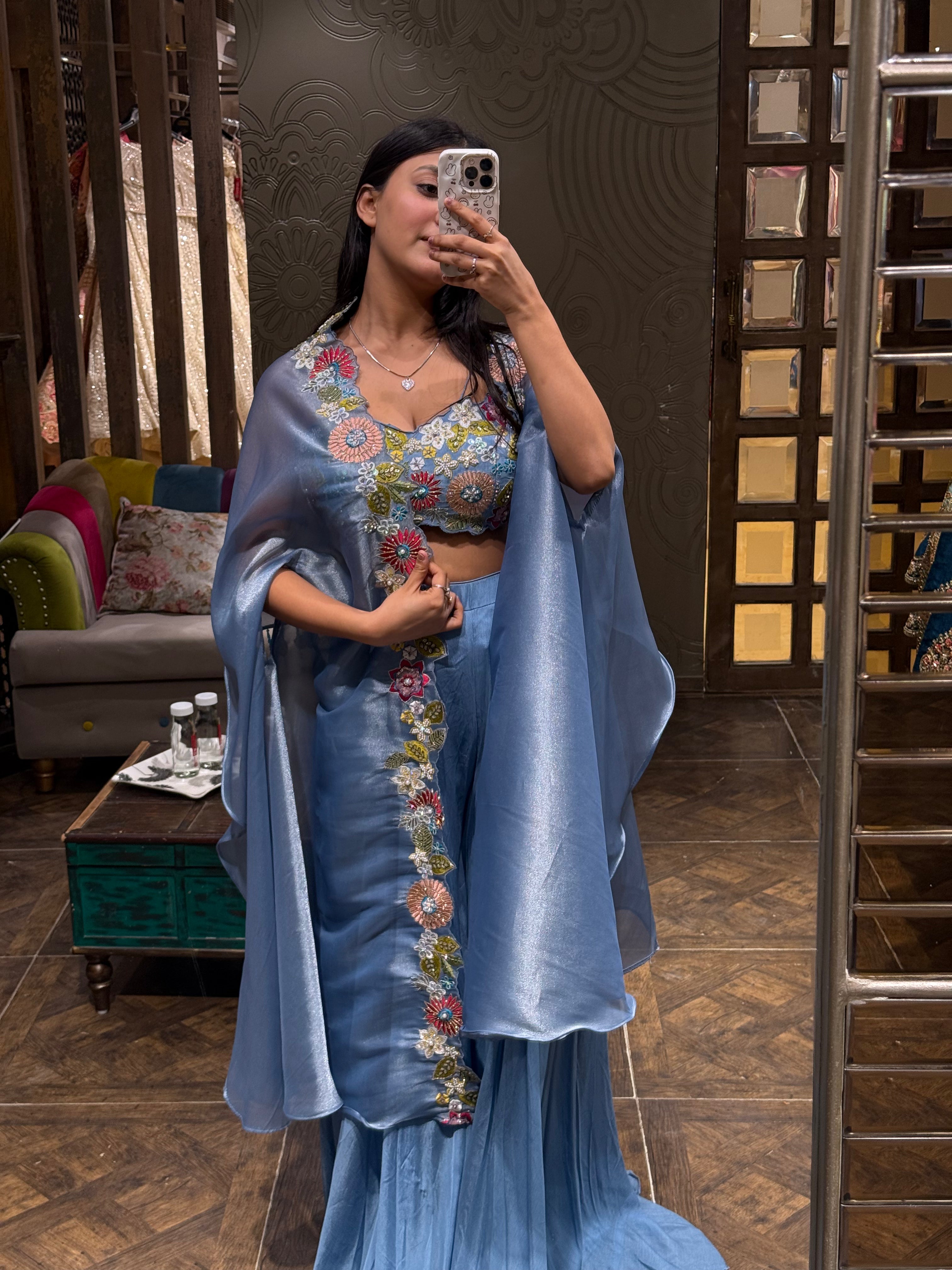 Floral Embroidered Cape & Sharara Set Secondary image