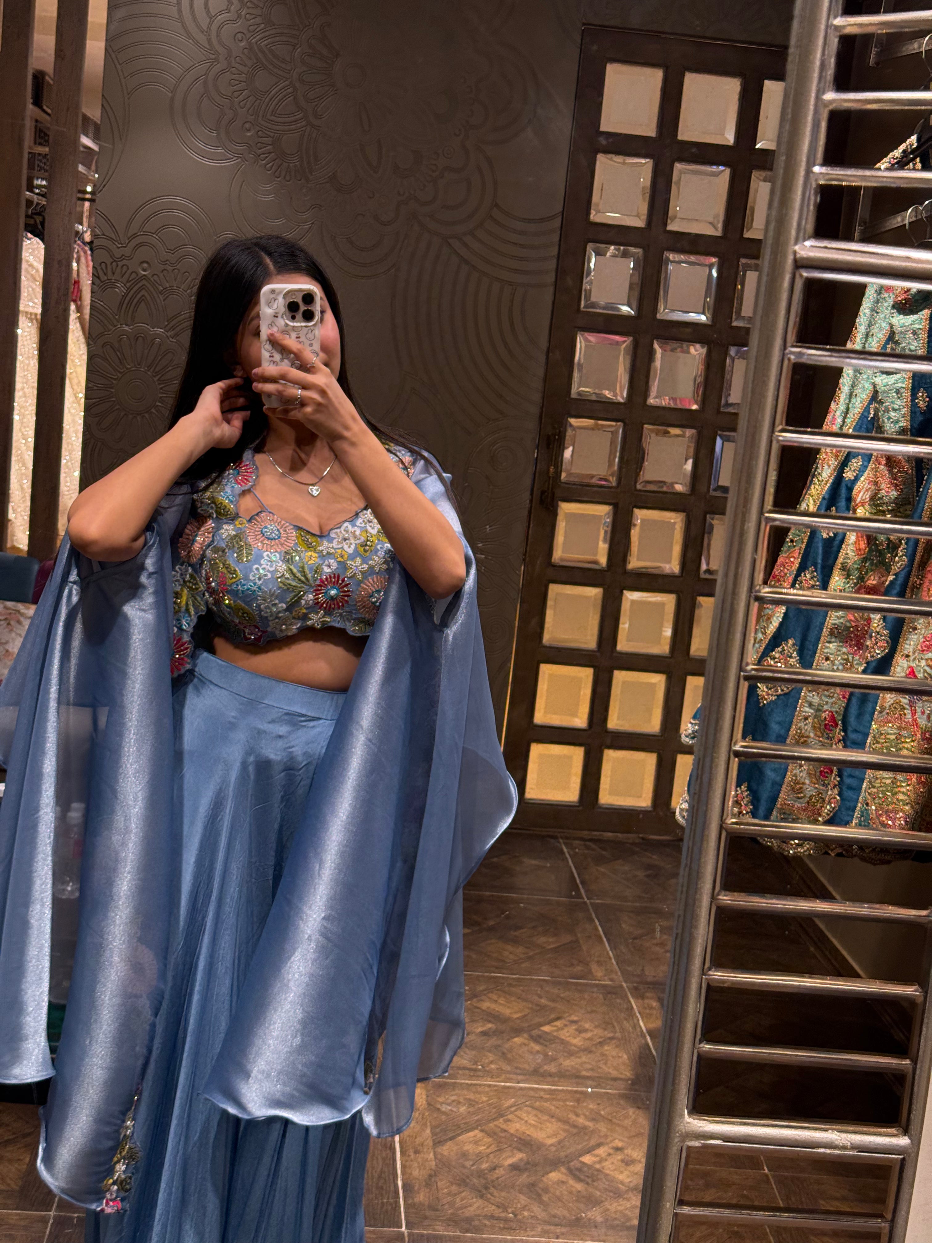 Floral Embroidered Cape & Sharara Set