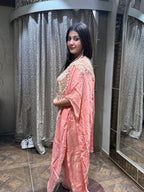 Elegant Peach Embroidered Co-ord Set with Cape