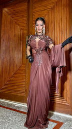 Espresso Glamour Drape Gown (9443 M-112)