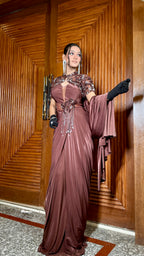 Espresso Glamour Drape Gown (9443 M-112)