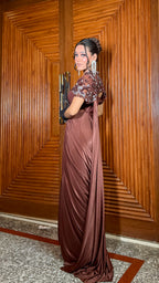 Espresso Glamour Drape Gown (9443 M-112)