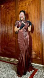 Espresso Glamour Drape Gown (9443 M-112)