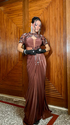 Espresso Glamour Drape Gown (9443 M-112)