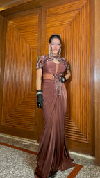 Espresso Glamour Drape Gown (9443 M-112)