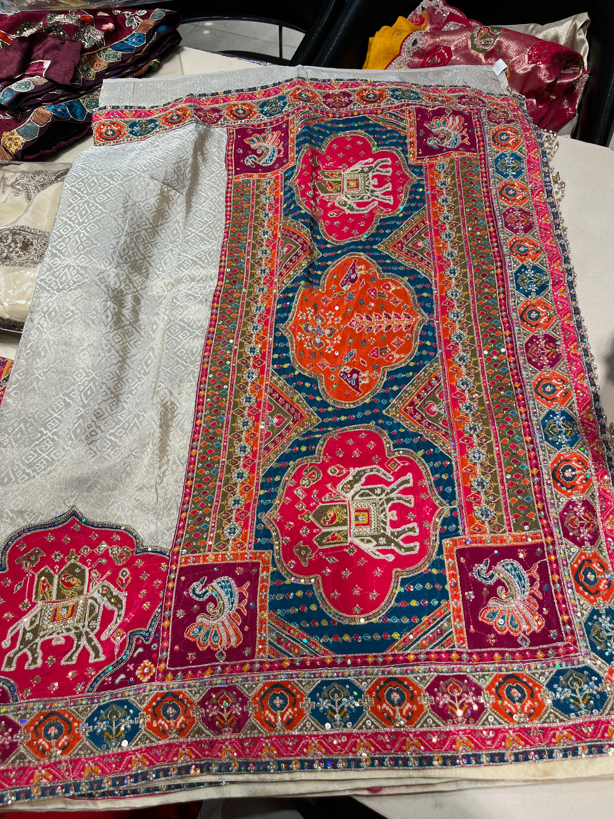 Ivory Cream Jacquard Silk Saree with Vibrant Multi-Color Patola & Kalamkari Motifs