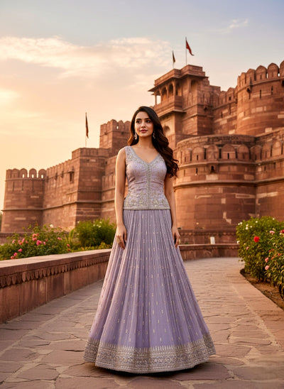 Lavender Dream Crinkle Lehenga Set with Peplum Choli (TOP-9741 M-27)