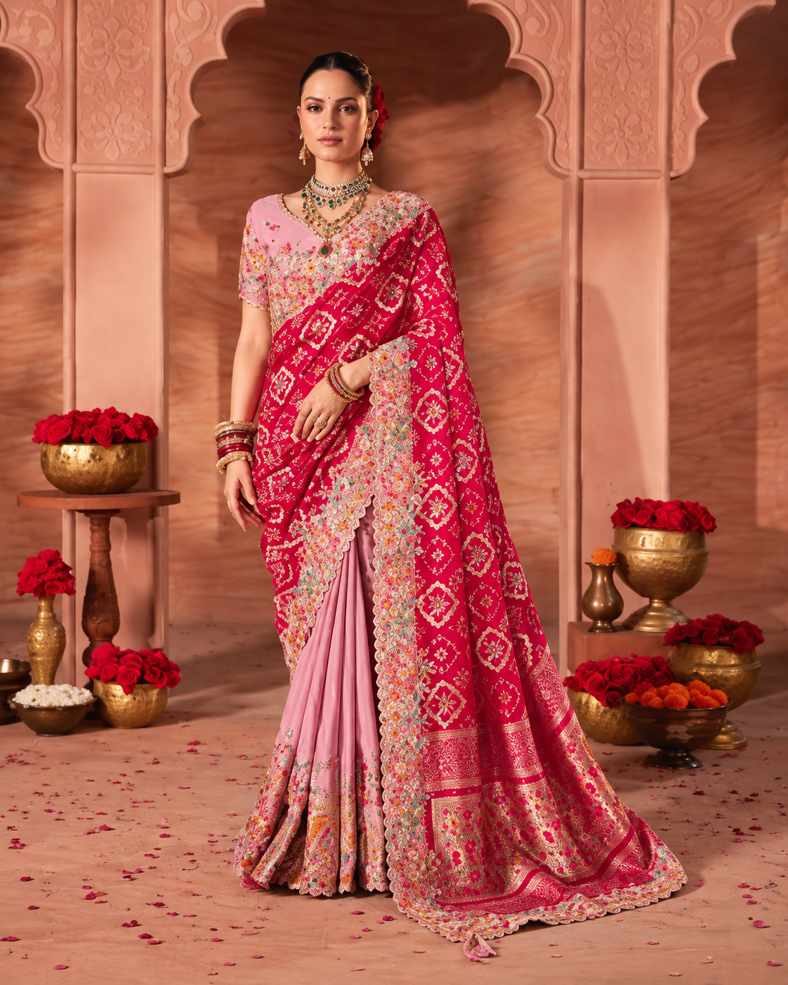 Magenta Pink Dual-Tone Bridal Silk Saree Main image