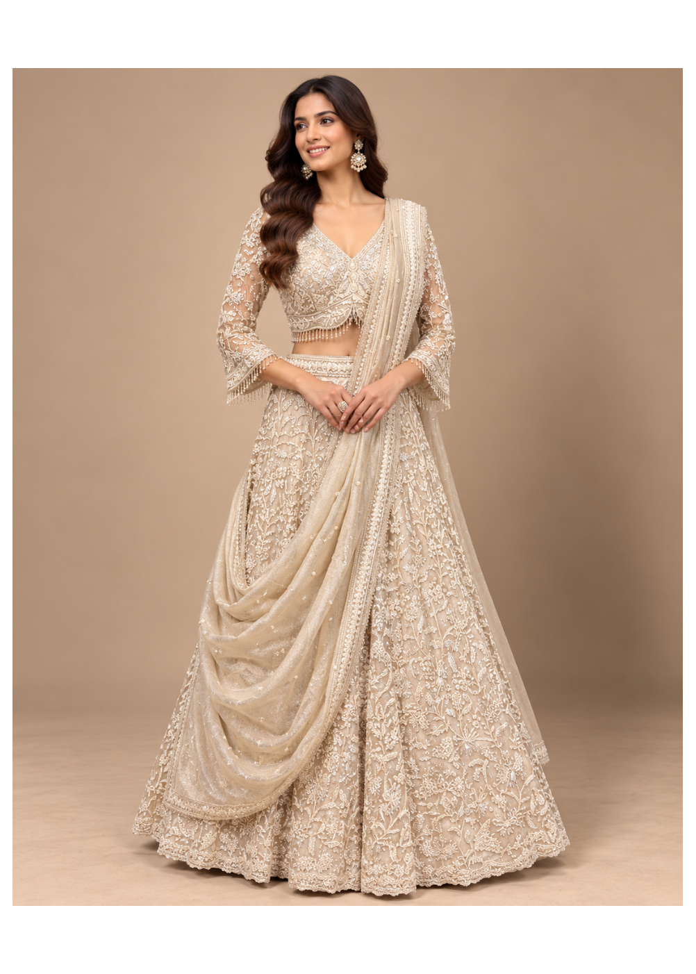 Ivory Pearl Embroidered Bridal Lehenga Set Main image