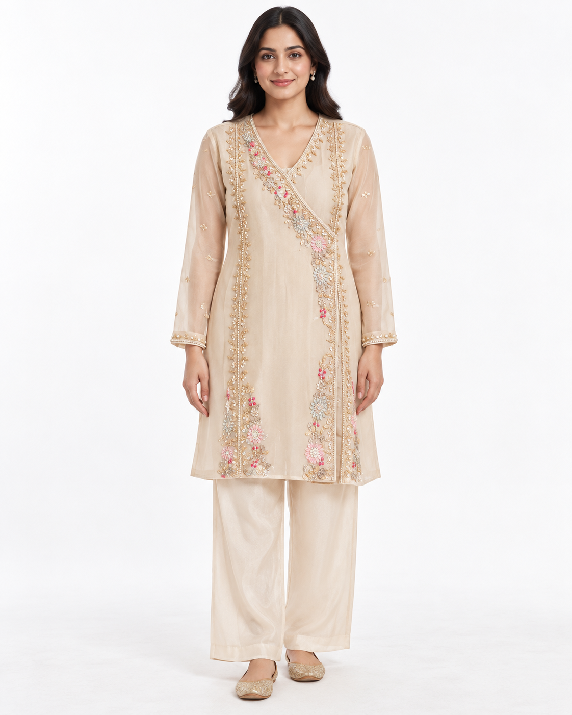 Ivory Embroidered Wrap Set