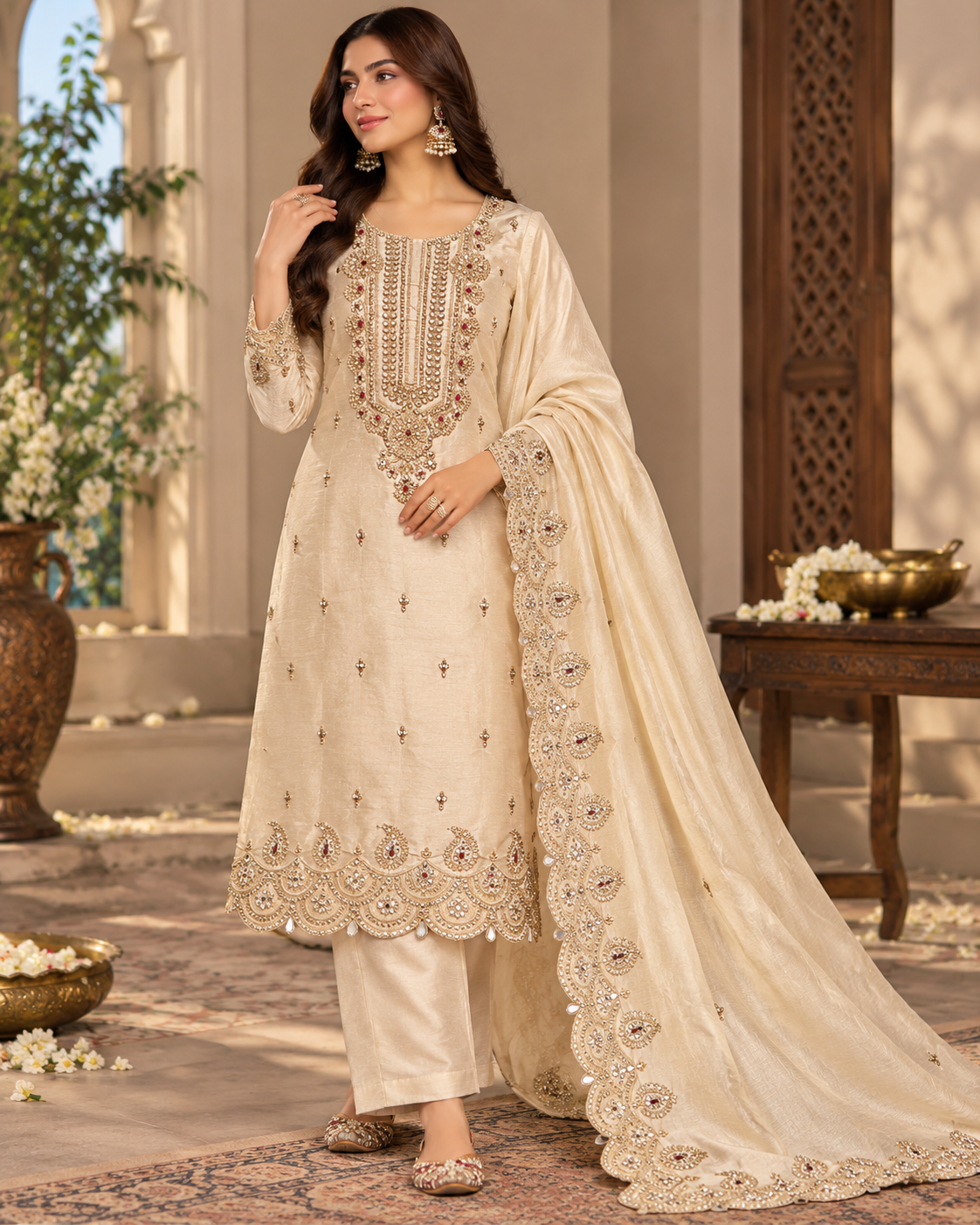 Royal Ivory Embroidered Designer Suit Main image