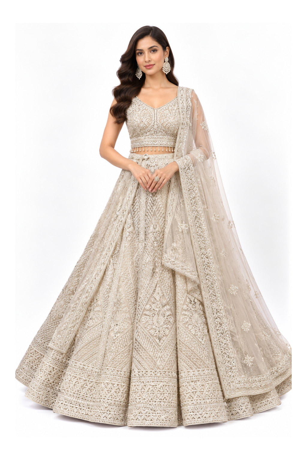Ivory Floral Embroidered Bridal Lehenga Set