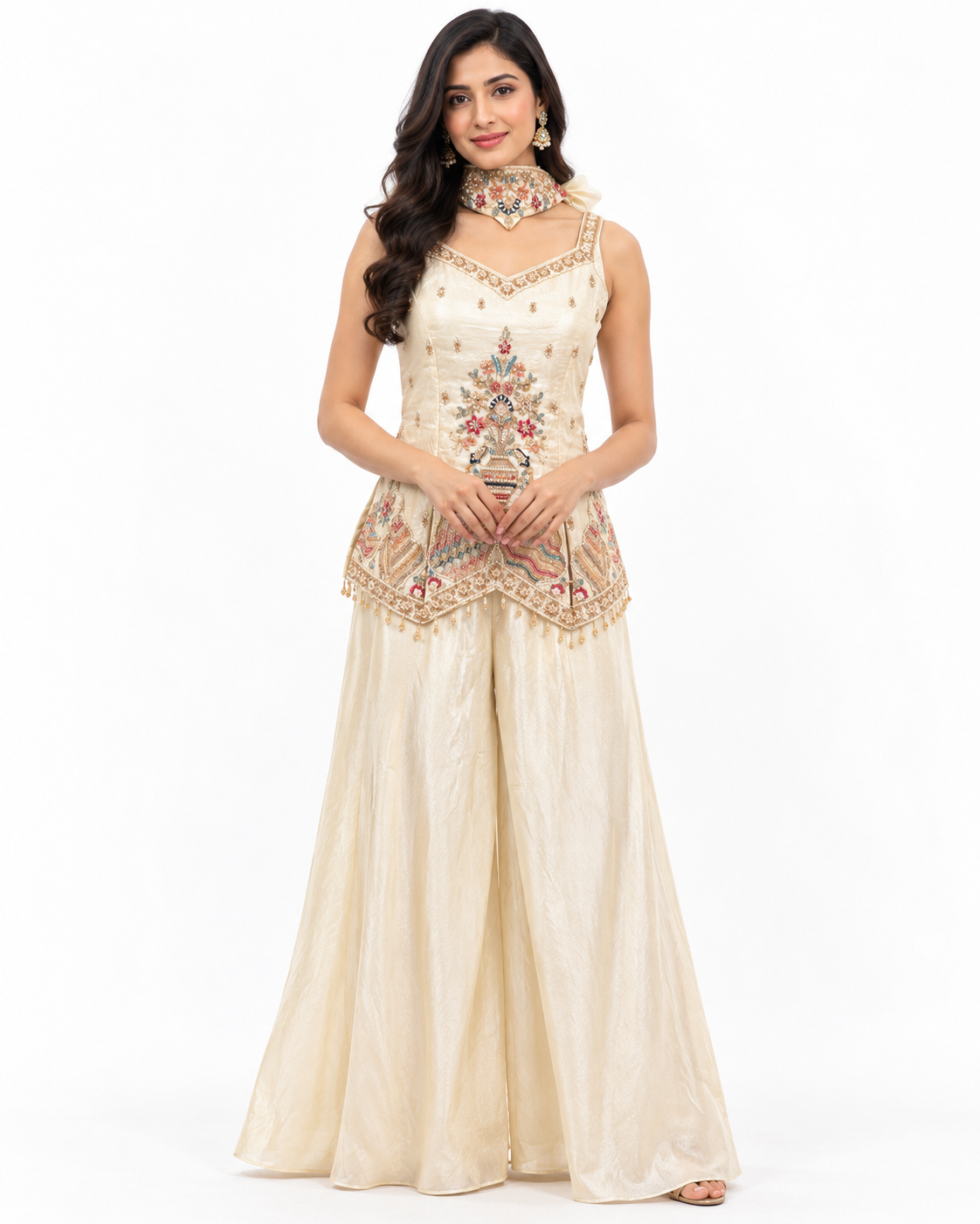 Ivory Embellished Tunic Palazzo Set