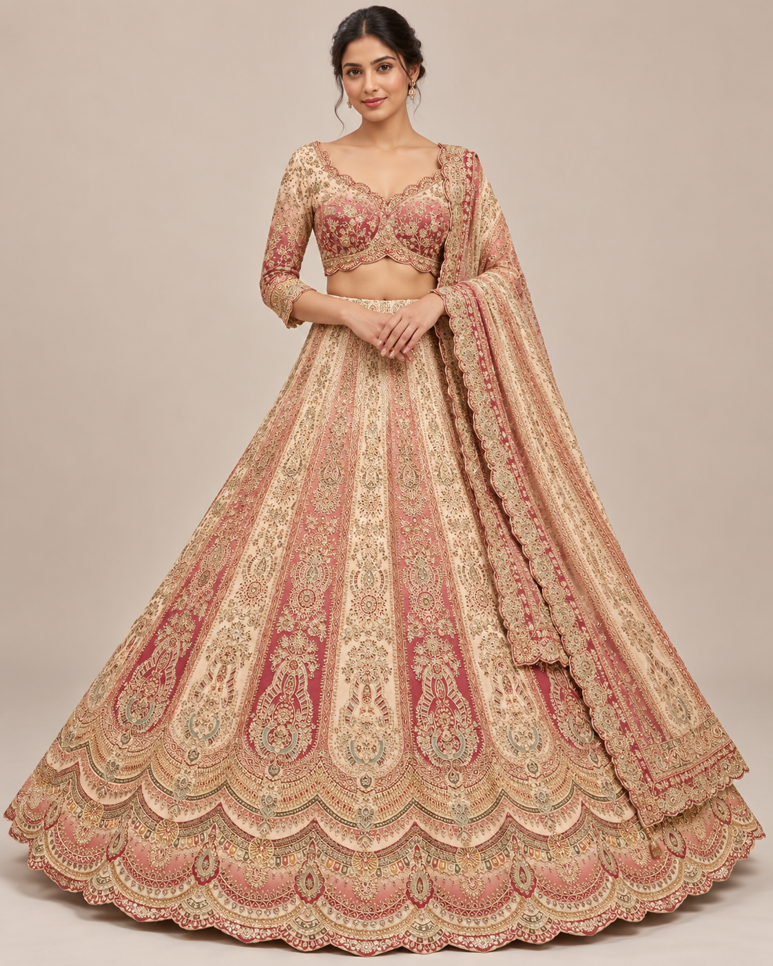 Pink & Gajri Embroidered Lehenga Main image
