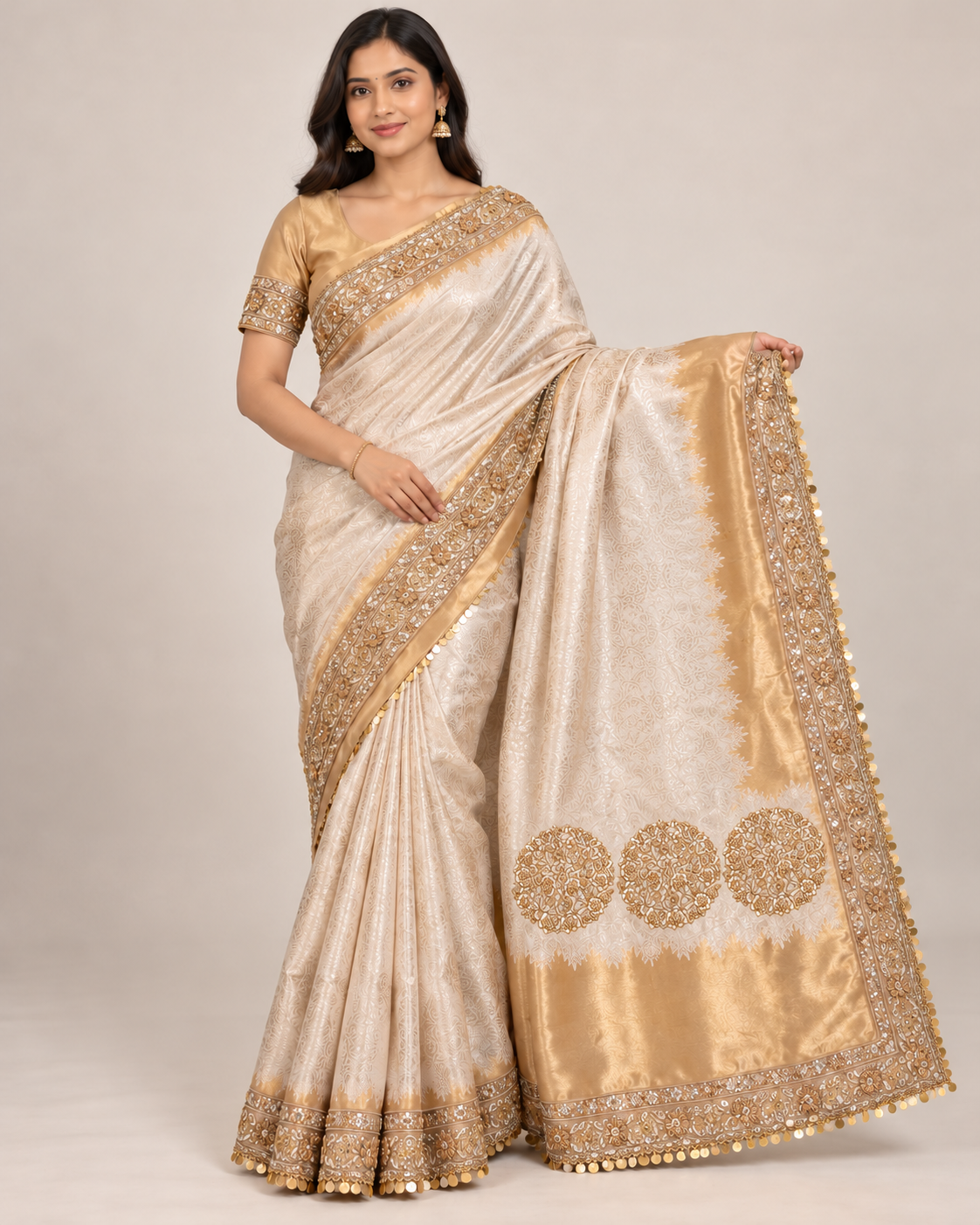 Ivory Gold Medallion Saree