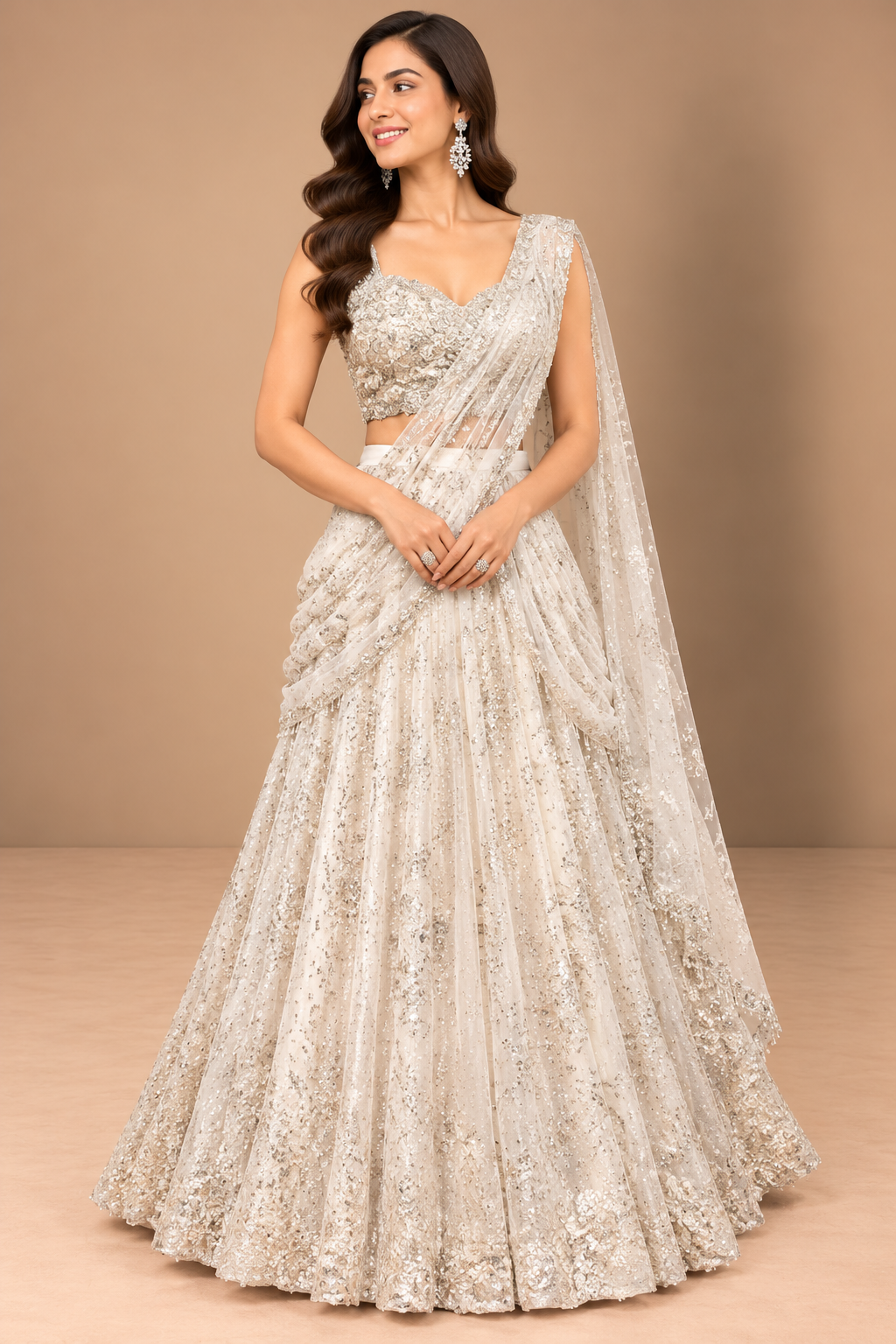 Ivory Embellished Drape Saree Main image